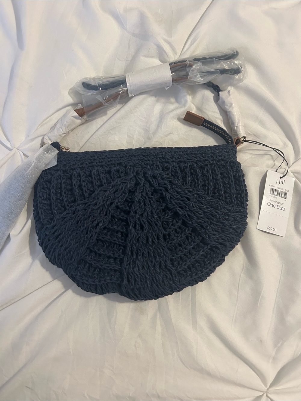 J. Jill Navy Crochet Crossbody Purse with Adjustable Strap
